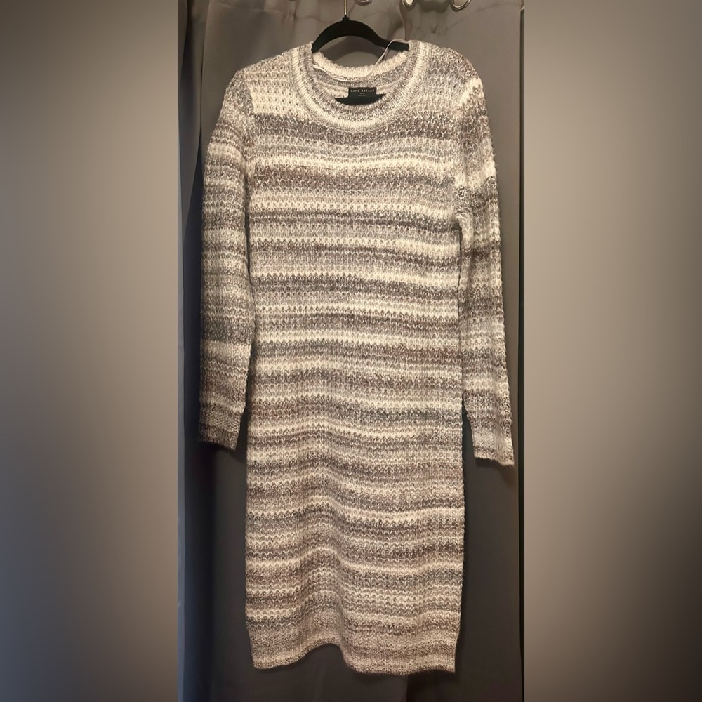 Lane Bryant Crewneck Sweater Dress - Brown and Cream/Lt purple